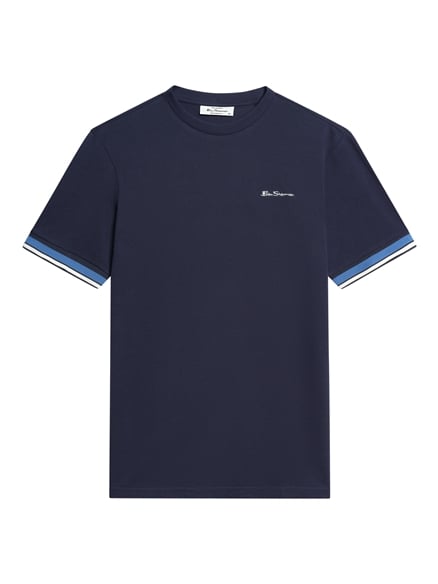 Short Sleeve Textured Tipped Tshirt in Dark Navy