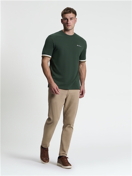 Short Sleeve Textured Tipped Tshirt in Bottle Green