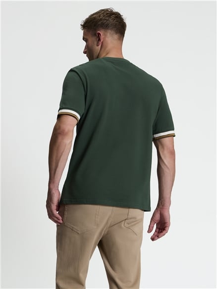 Short Sleeve Textured Tipped Tshirt in Bottle Green