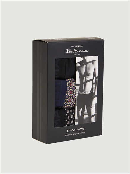 3 Pack Jacquard Logo Geo Print Trunks in Assorted