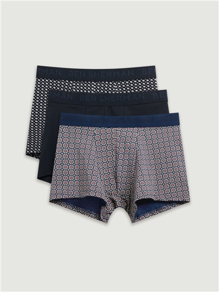 3 Pack Jacquard Logo Geo Print Trunks in Assorted