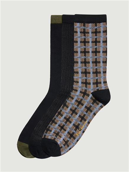 3 Pack Mod Stripe Sock in Khaki