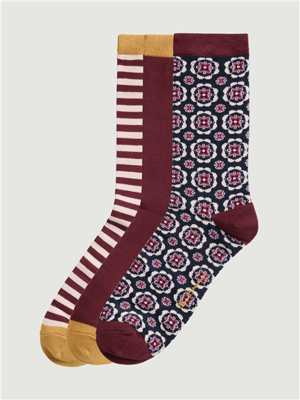 3 Pack Mod Stripe Sock in Wine
