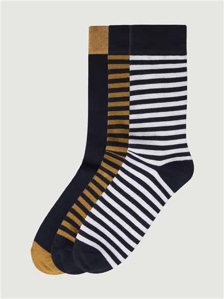 3 PACK SOCKS - BLOCK GEO, STRIPE, CHECK in Blue Denim