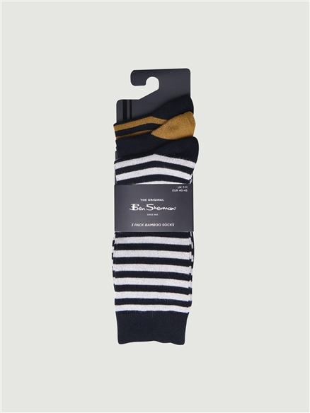 3 PACK SOCKS - BLOCK GEO, STRIPE, CHECK in Blue Denim
