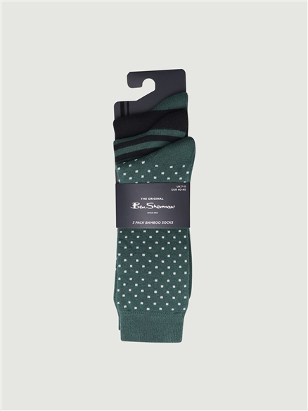 3 PACK SOCKS - SPOT, STRIPE, HONEYCOMB in Green