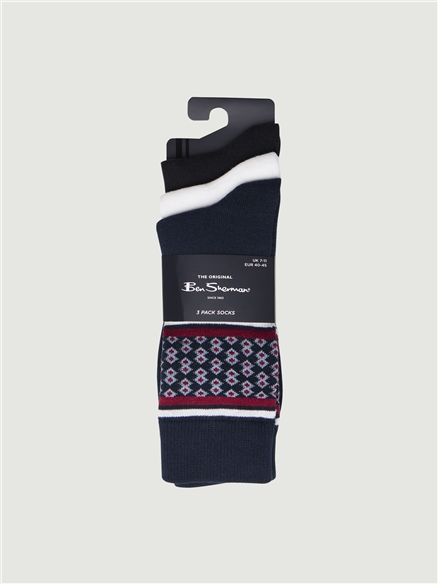 3 PACK SOCKS - PLACEMENT STRIPE in Assorted