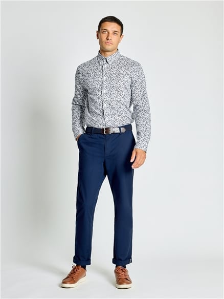 Long Sleeve Scattered Floral Print Shirt in Snow White