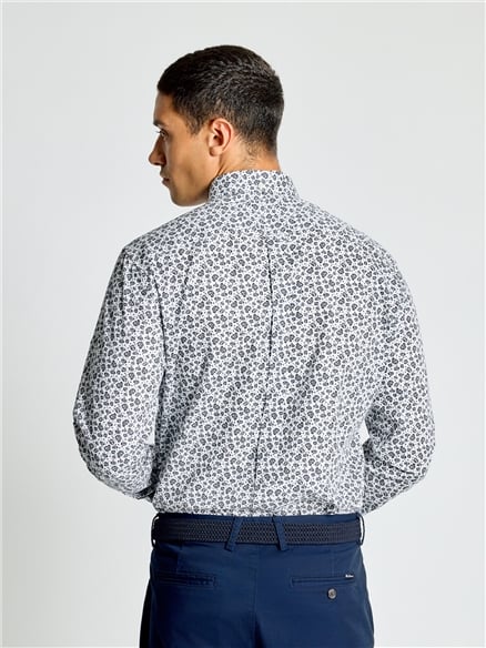 Long Sleeve Scattered Floral Print Shirt in Snow White
