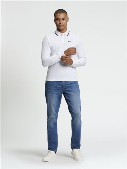 Long Sleeve Signature Pique Polo in White