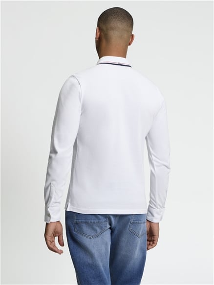 Long Sleeve Signature Pique Polo in White