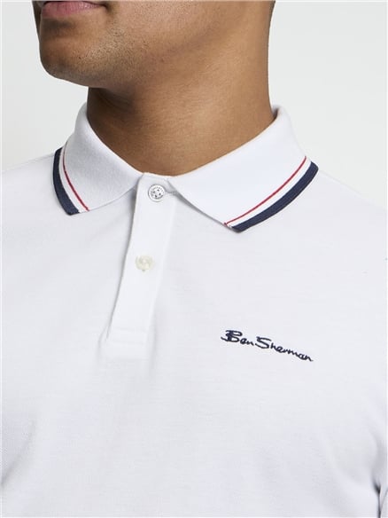 Long Sleeve Signature Pique Polo in White
