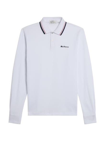 Long Sleeve Signature Pique Polo in White