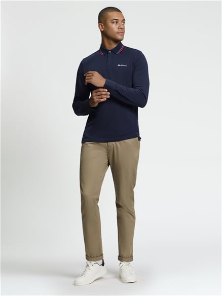 Long Sleeve Signature Pique Polo in Dark Navy