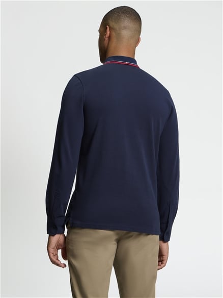 Long Sleeve Signature Pique Polo in Dark Navy