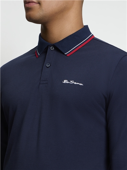 Long Sleeve Signature Pique Polo in Dark Navy