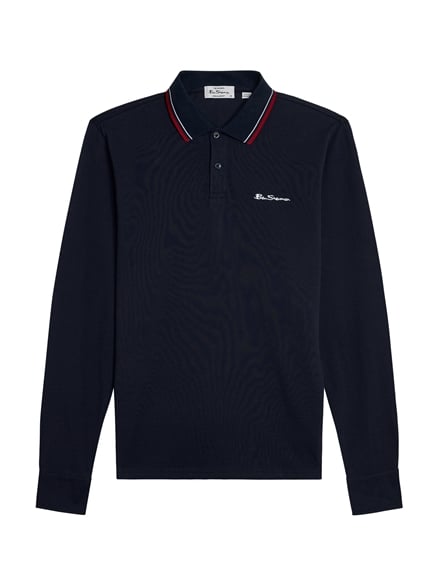 Long Sleeve Signature Pique Polo in Dark Navy