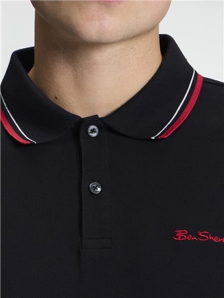 Long Sleeve Signature Pique Polo in Black