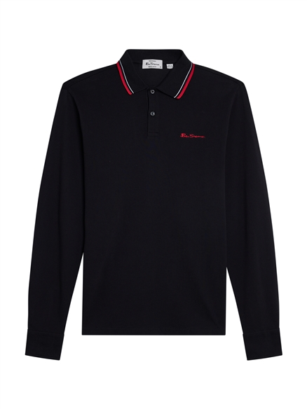 Long Sleeve Signature Pique Polo in Black