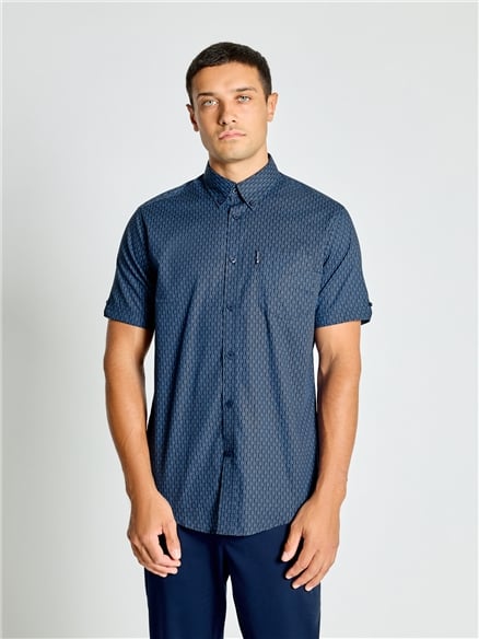 Short Sleeve Mono Geo Print Shirt in Cobalt
