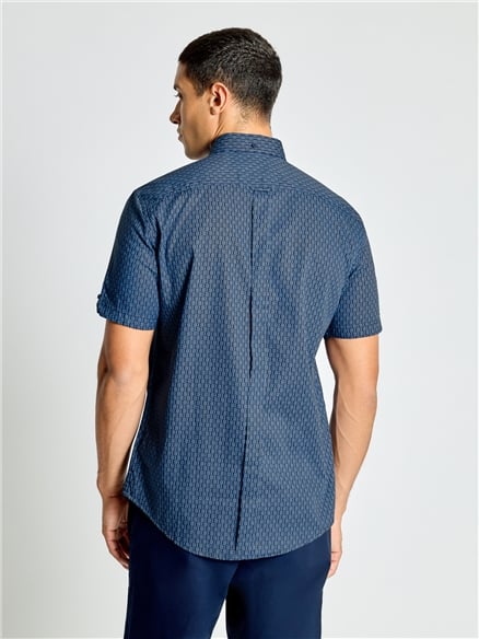 Short Sleeve Mono Geo Print Shirt in Cobalt