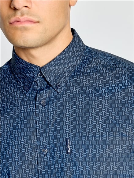Short Sleeve Mono Geo Print Shirt in Cobalt