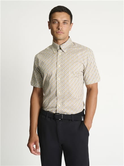 Short Sleeve Retro Geo Print Shirt in Mustard