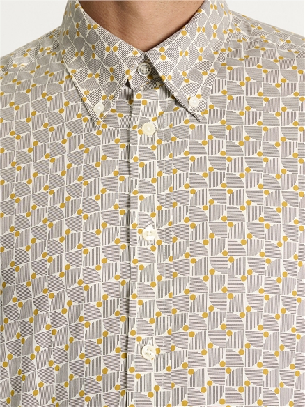 Short Sleeve Retro Geo Print Shirt in Mustard