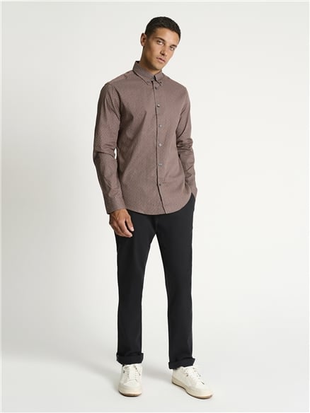 Long Sleeve Split Geo Print Shirt in Teal