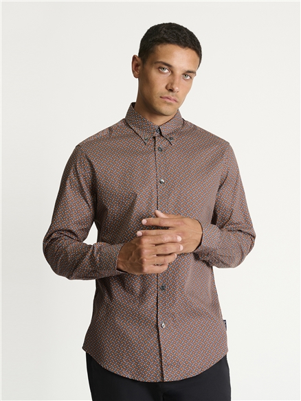 Long Sleeve Split Geo Print Shirt in Teal