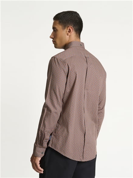 Long Sleeve Split Geo Print Shirt in Teal