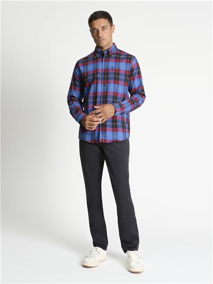 Long Sleeve Oxford Check Shirt in Cobalt