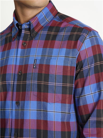 Long Sleeve Oxford Check Shirt in Cobalt