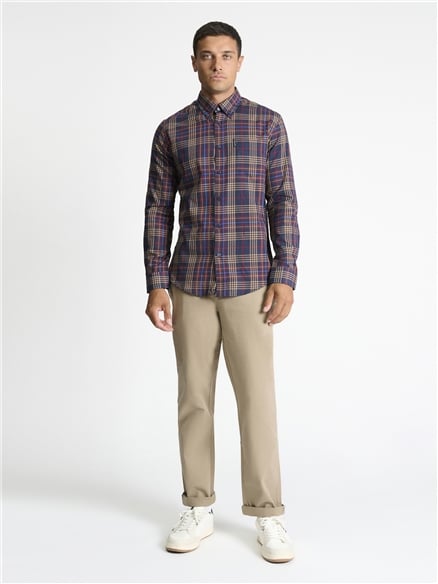 Long Sleeve Multi Check Shirt in Dark Navy
