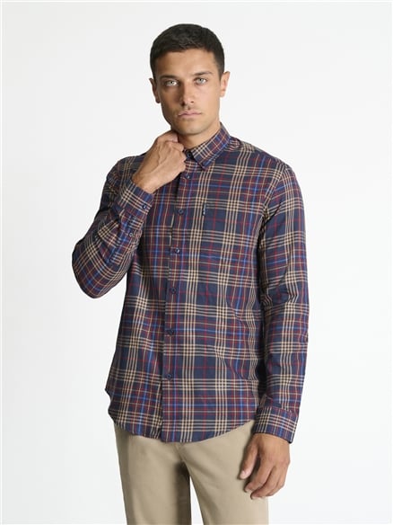 Long Sleeve Multi Check Shirt in Dark Navy