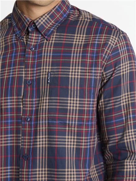 Long Sleeve Multi Check Shirt in Dark Navy