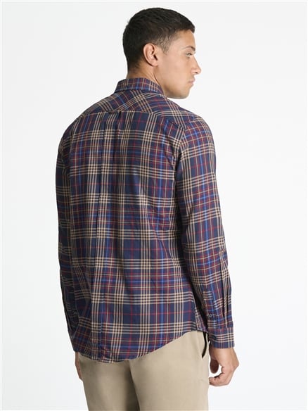 Long Sleeve Multi Check Shirt in Dark Navy