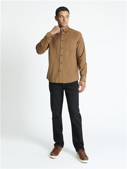 Long Sleeve Fine Cordurory Shirt in Light Brown