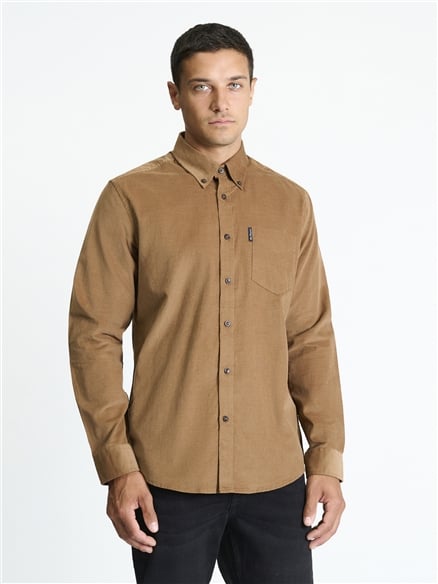 Long Sleeve Fine Cordurory Shirt in Light Brown