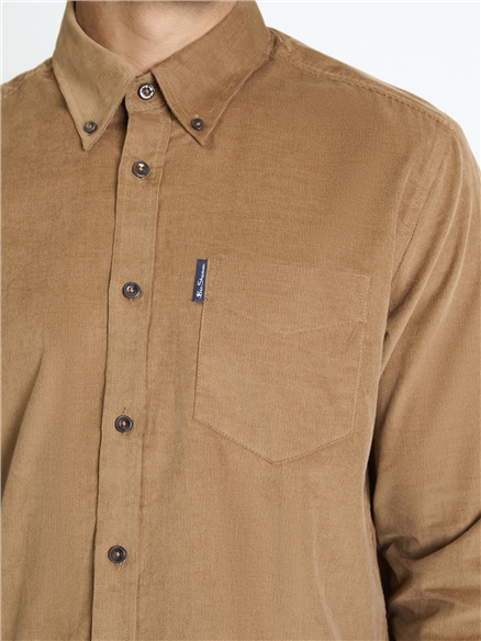Long Sleeve Fine Cordurory Shirt in Light Brown