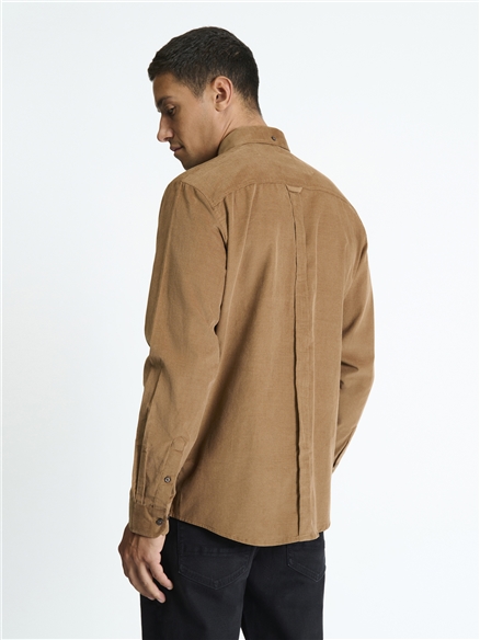 Long Sleeve Fine Cordurory Shirt in Light Brown