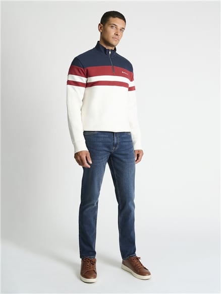 Cut & Sew Stripe 1/2 Zip Top in Ivory