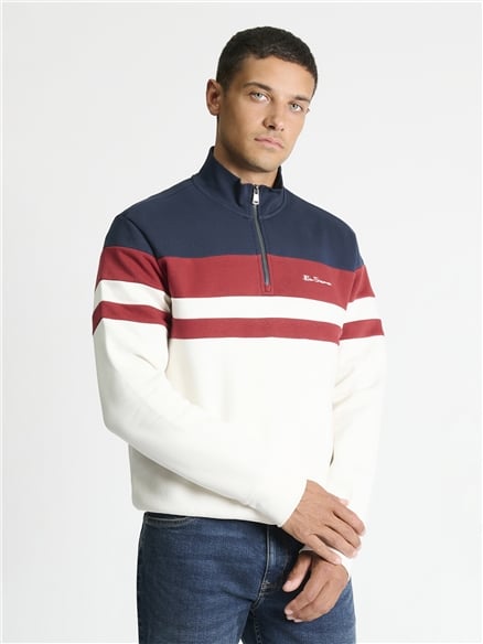 Cut & Sew Stripe 1/2 Zip Top in Ivory