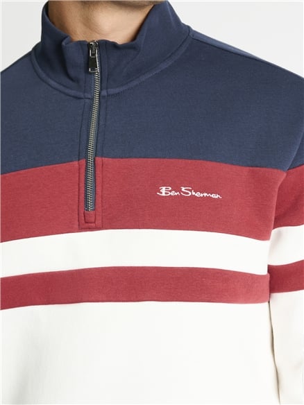 Cut & Sew Stripe 1/2 Zip Top in Ivory