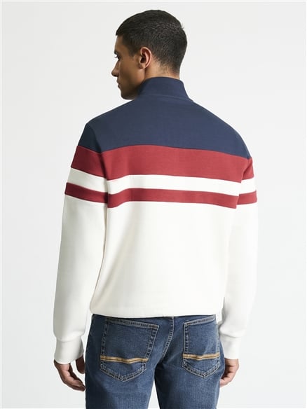 Cut & Sew Stripe 1/2 Zip Top in Ivory
