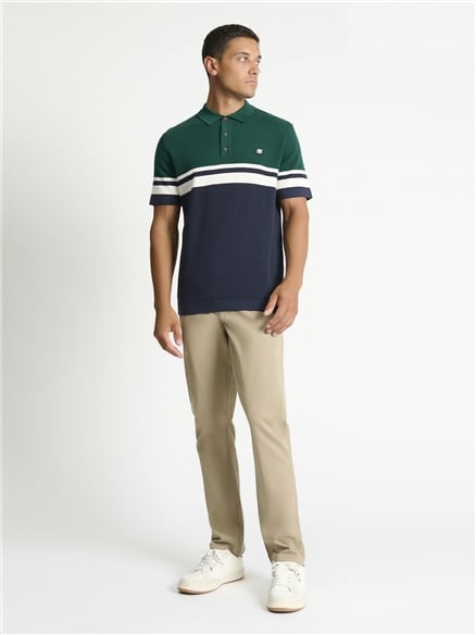 Short Sleeve Sports Stripe Knitted Polo in Dark Navy