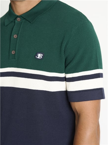 Short Sleeve Sports Stripe Knitted Polo in Dark Navy