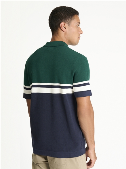 Short Sleeve Sports Stripe Knitted Polo in Dark Navy