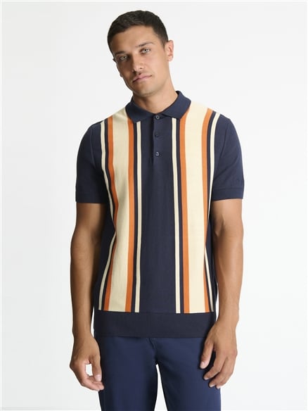 Short Sleeve Vertical Stripe Knitted Polo