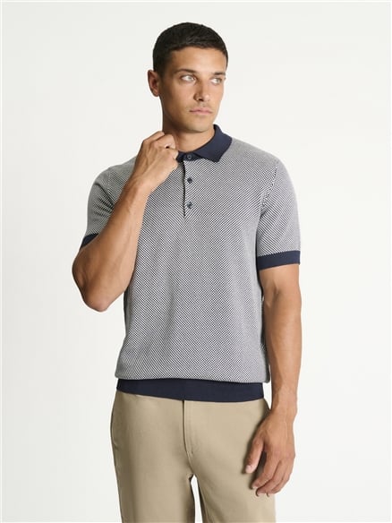 Two Tone Button Through Knitted Polo